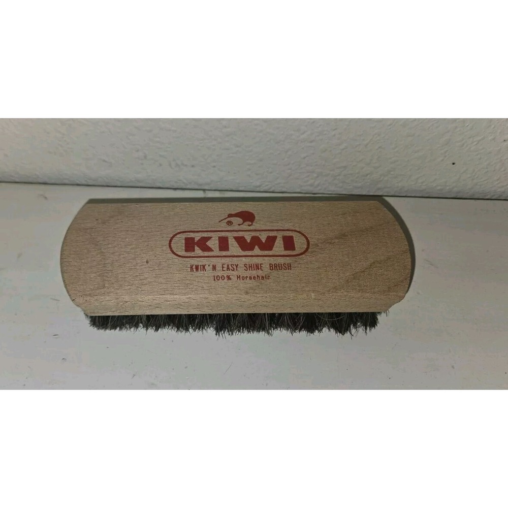 Vintage KIWI 100% Horsehair  & Wood Shoe Shine  6.5" x 2-1/2" Kwik N Easy Brush